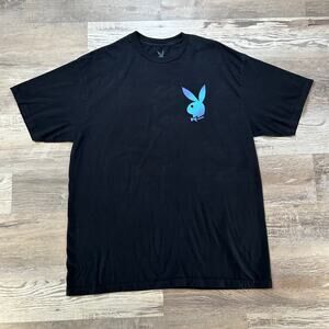 Playboy Graphic Tee Black Blue Gradient Logo Oversized Streetwear XL